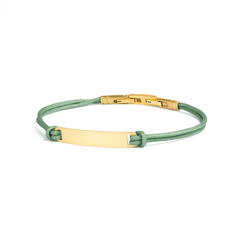 Green nylon bracelet with a gold-plated engraving plate - Image 5