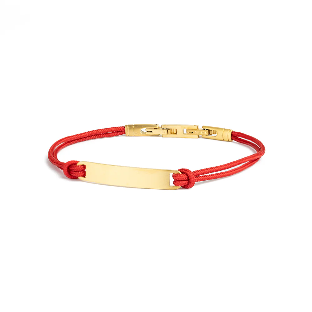 Red nylon bracelet with a gold-plated engraving plate - Image 5
