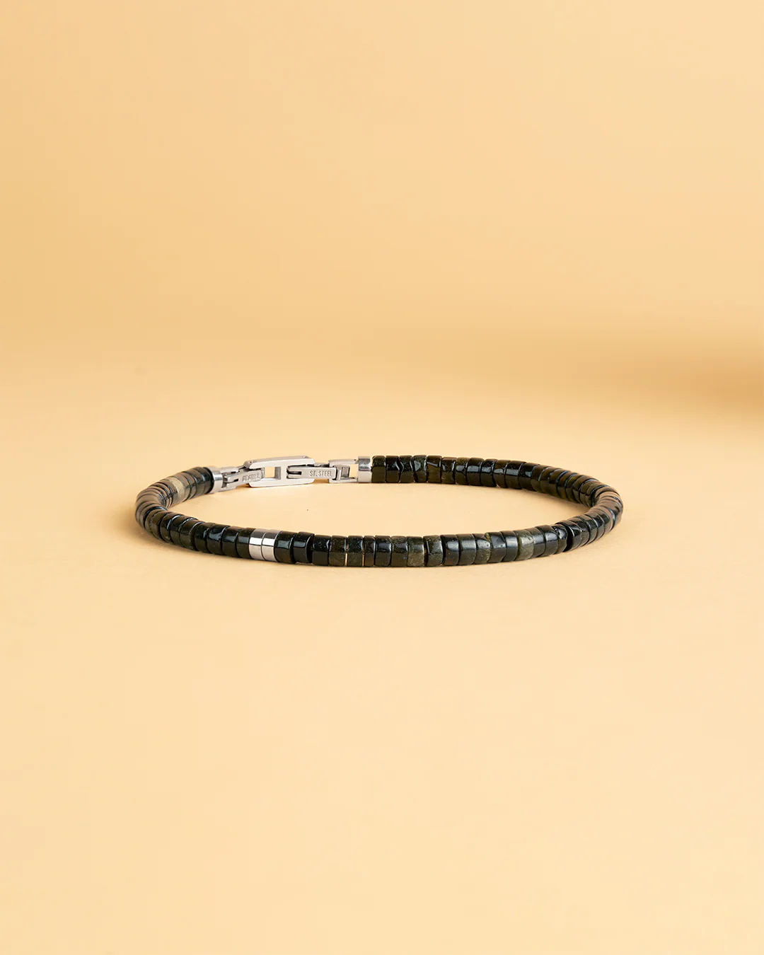 2mm Bracelet with green Obsidian stones and titanium element