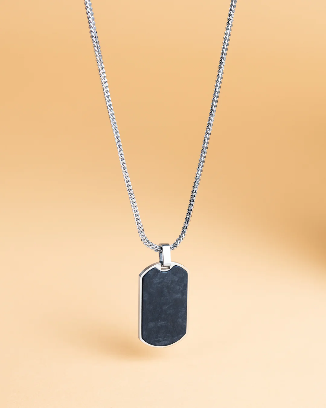 2mm silver plated foxtail necklace with forged carbon pendant