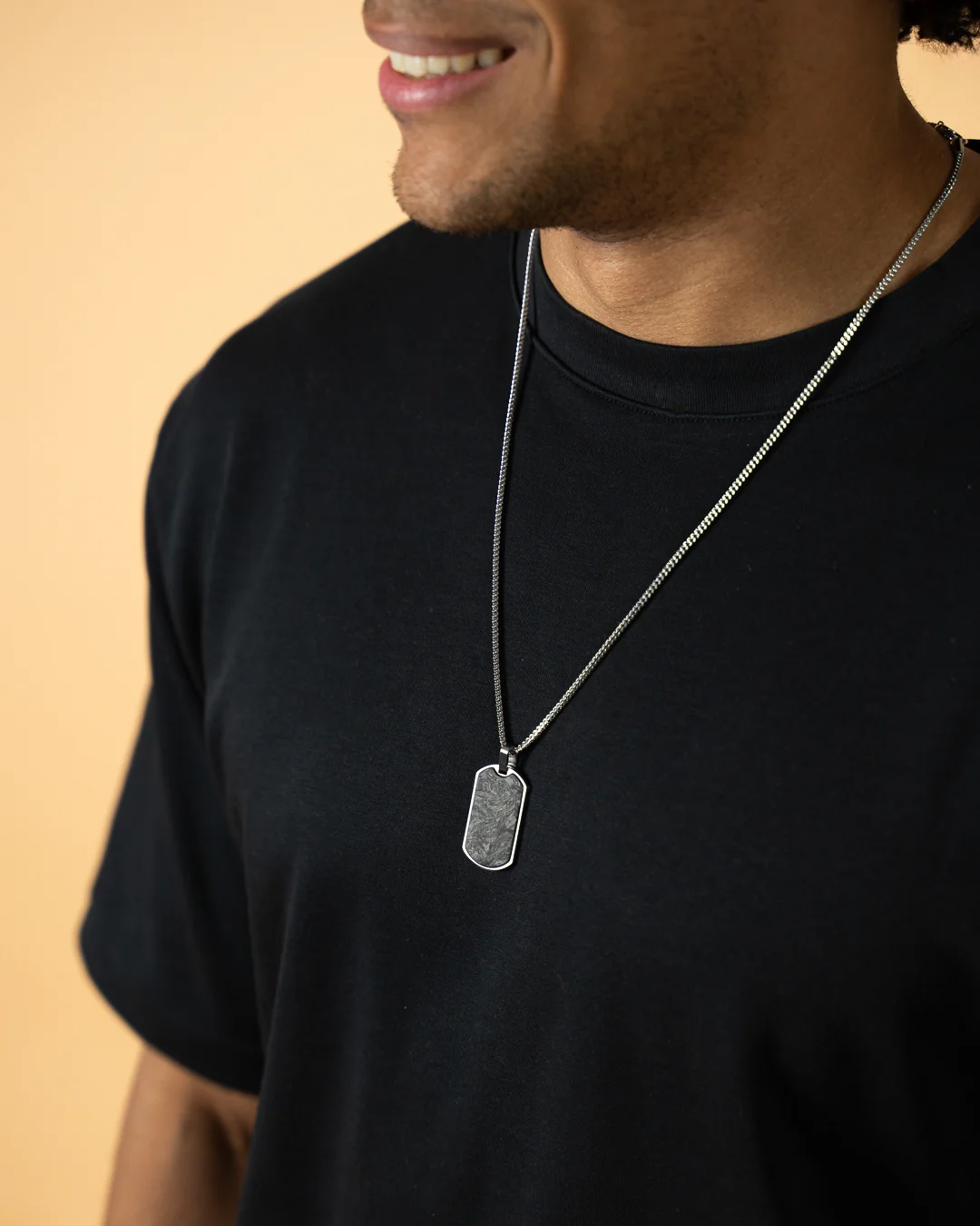 2mm silver plated foxtail necklace with forged carbon pendant - Image 2