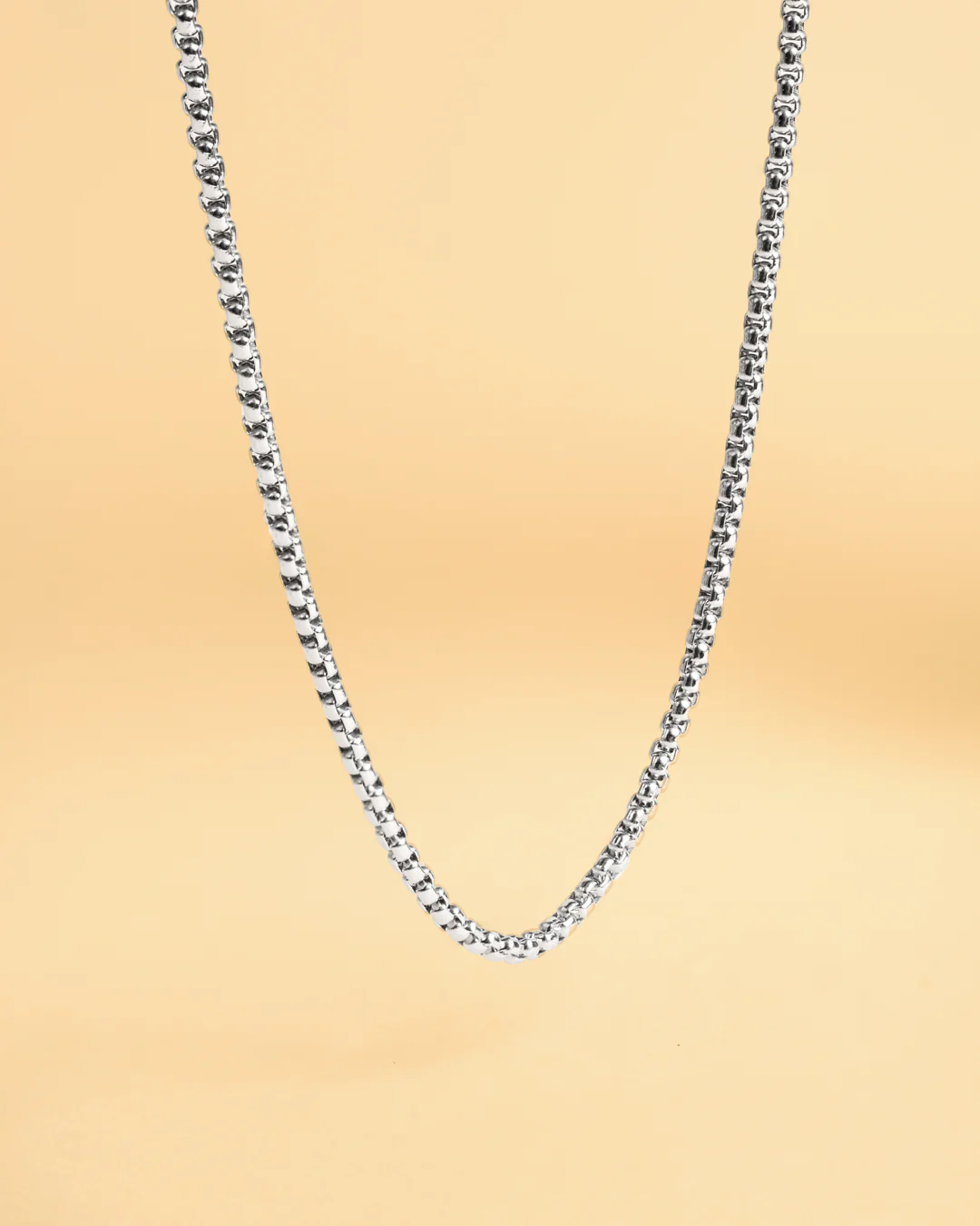 3mm box chain necklace with a silver-plated finish