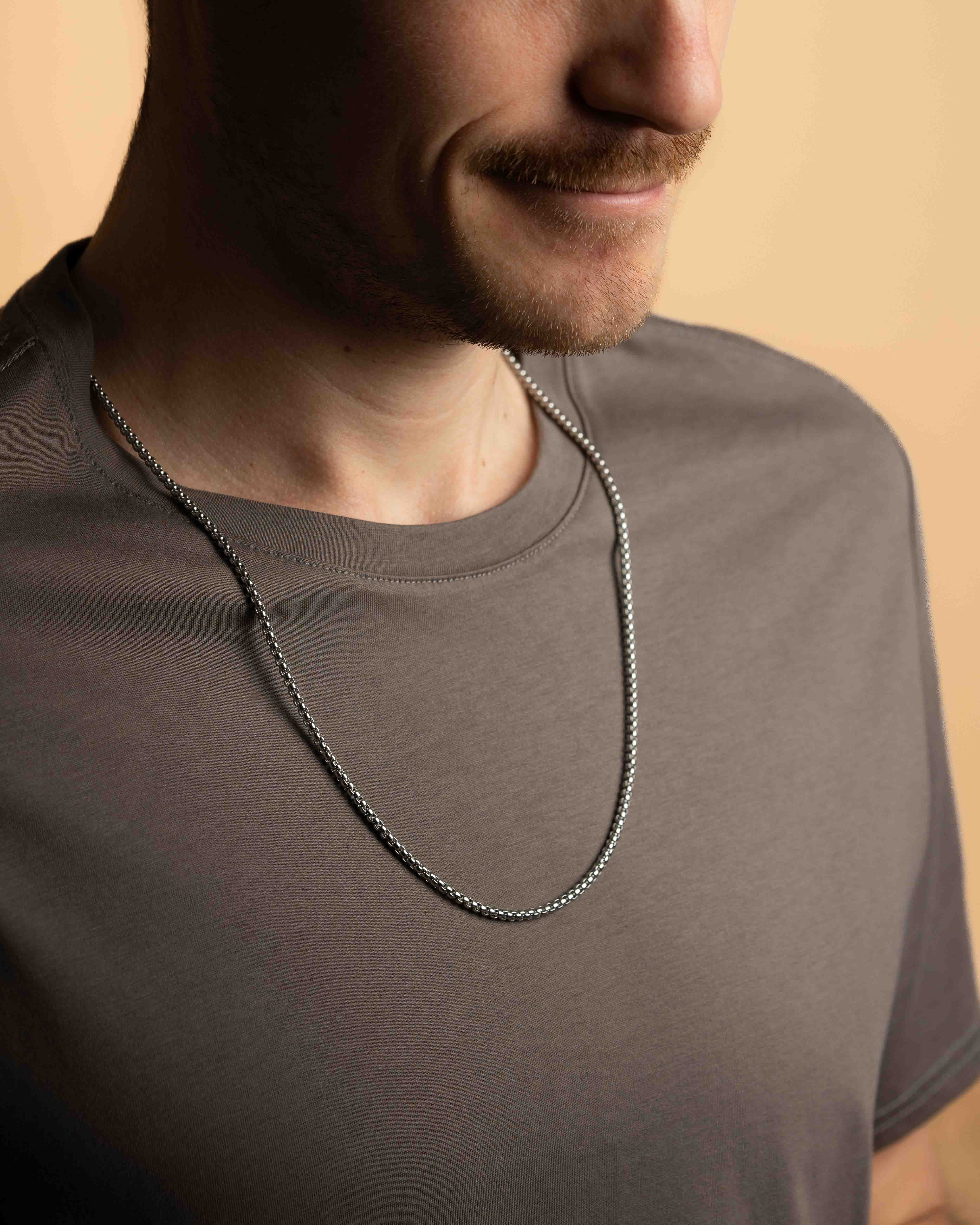 3mm box chain necklace with a silver-plated finish - Image 2