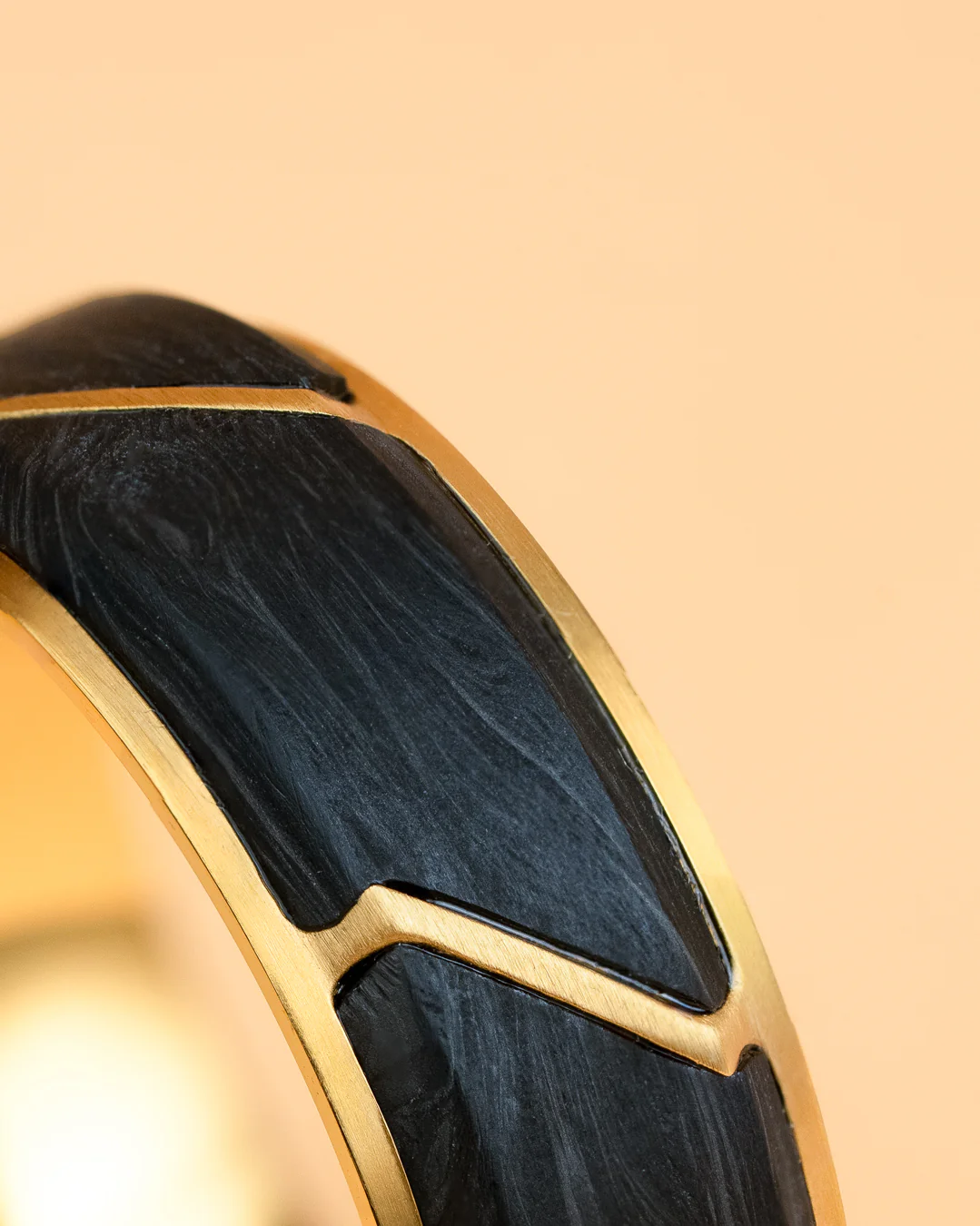 8mm Gold titanium ring with Forged Carbon finish - Image 2