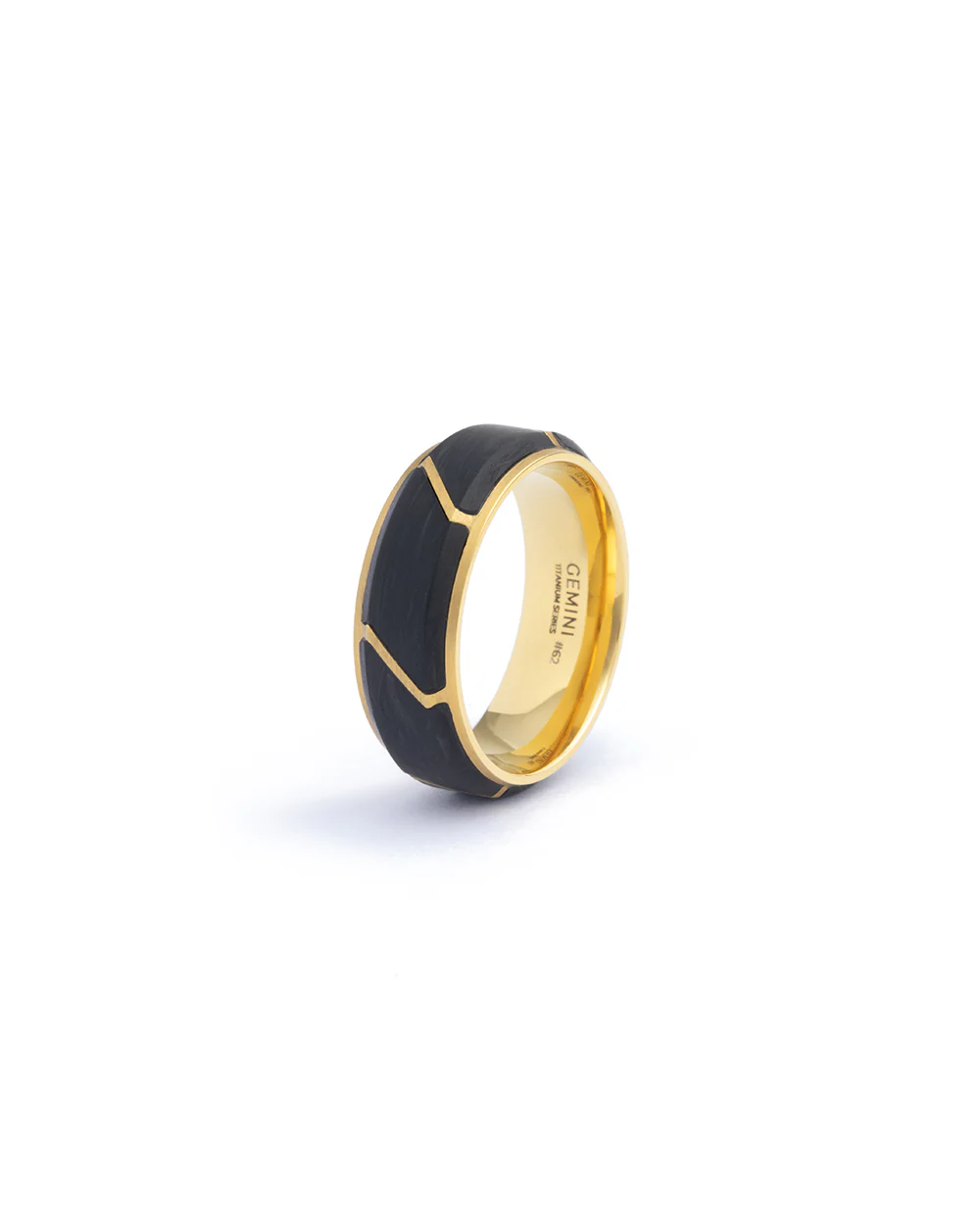 8mm Gold titanium ring with Forged Carbon finish - Image 4