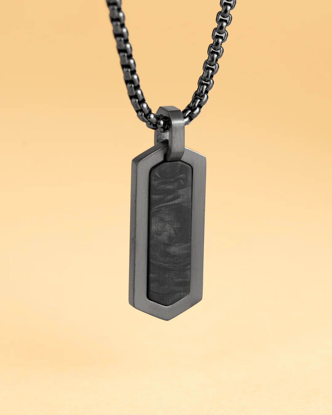 Black stainless steel necklace with a forged carbon finish - Image 2
