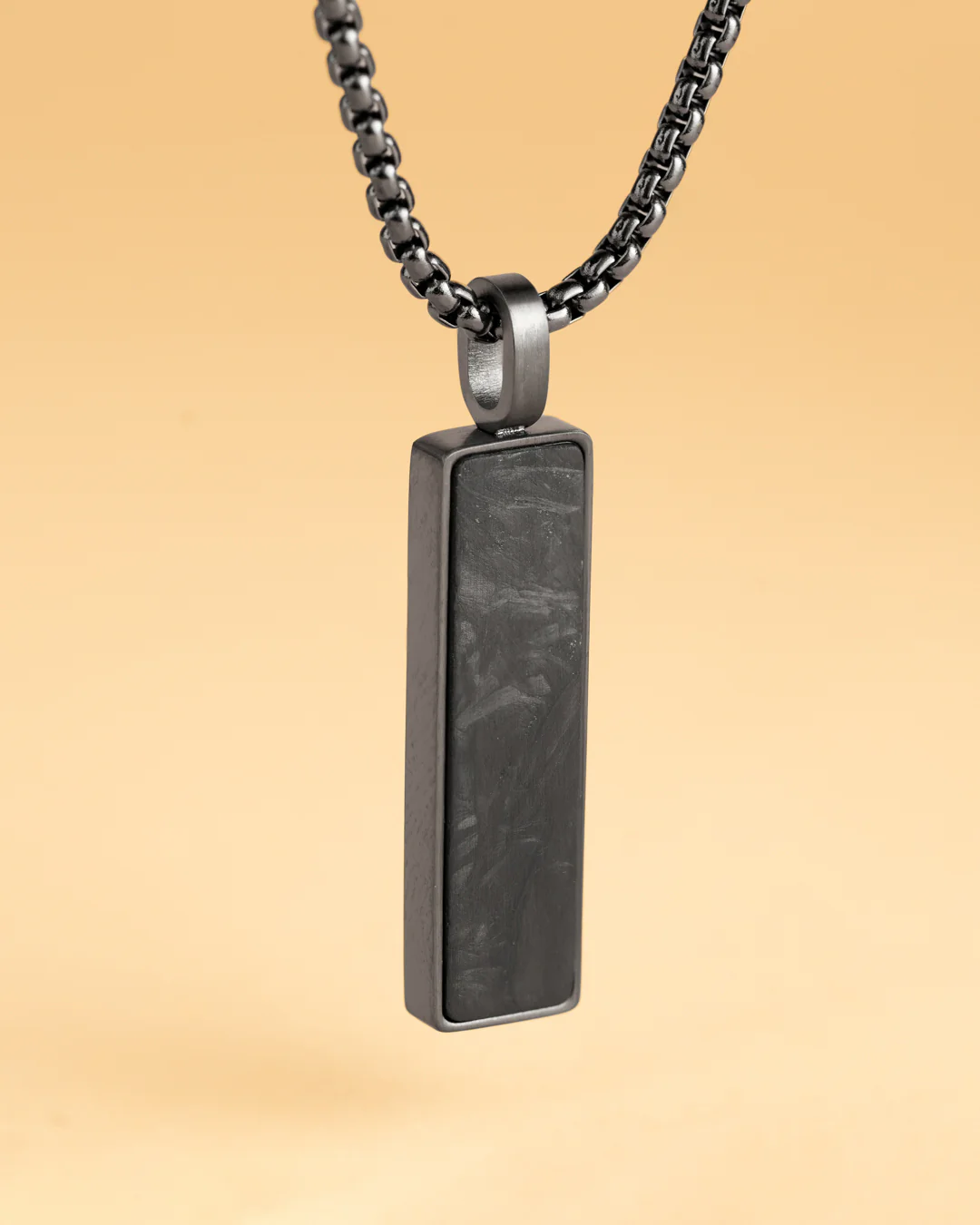 Black stainless steel necklace with a forged carbon finish - Image 2