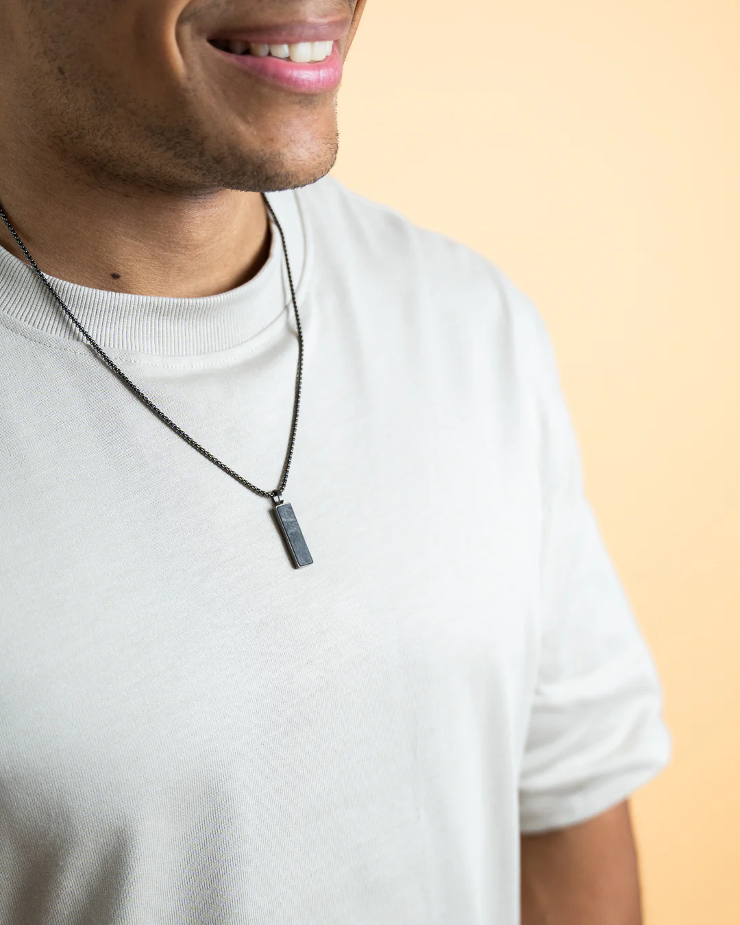 Black stainless steel necklace with a forged carbon finish - Image 3