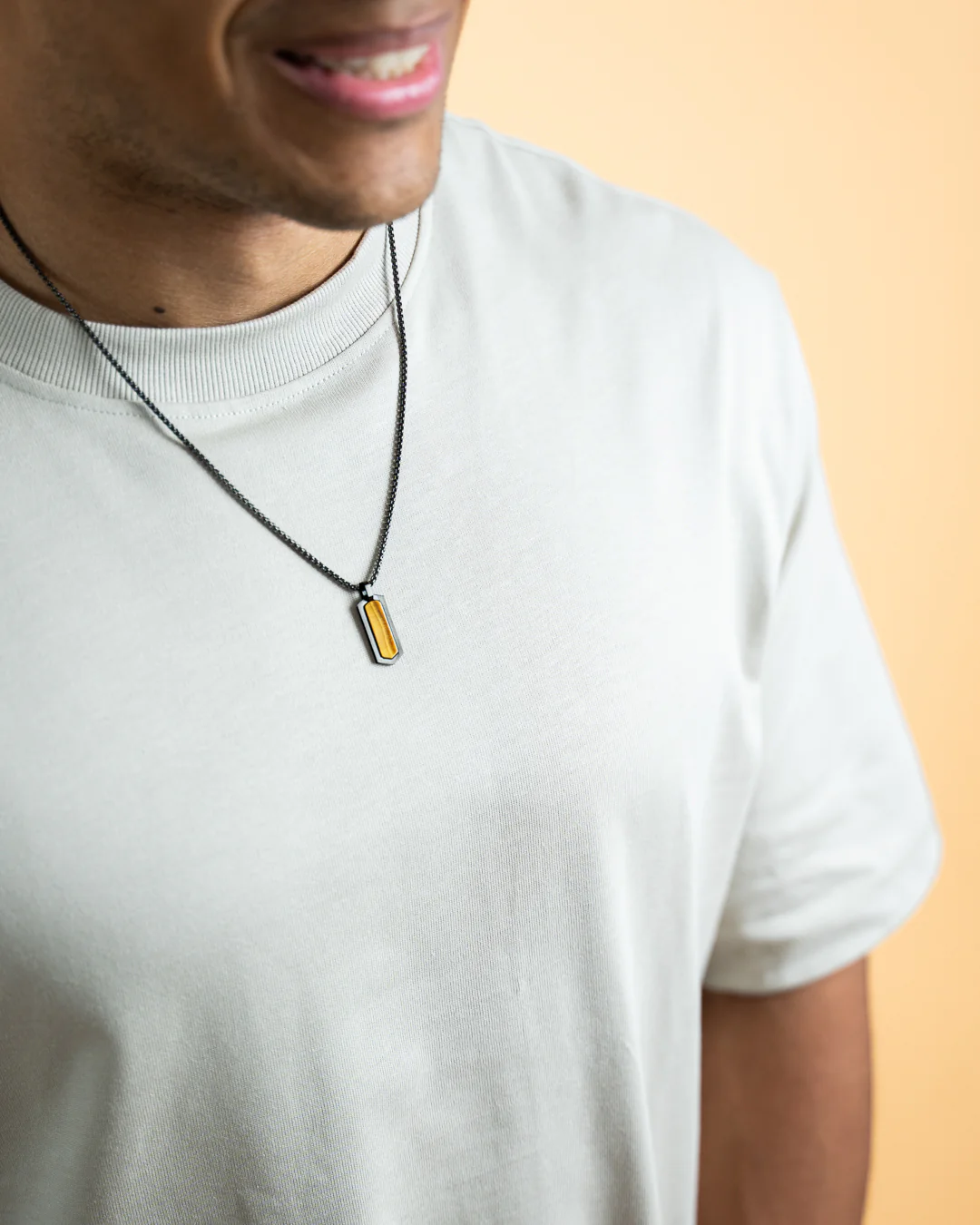Black stainless steel necklace with a Tiger Eye stone - Image 2
