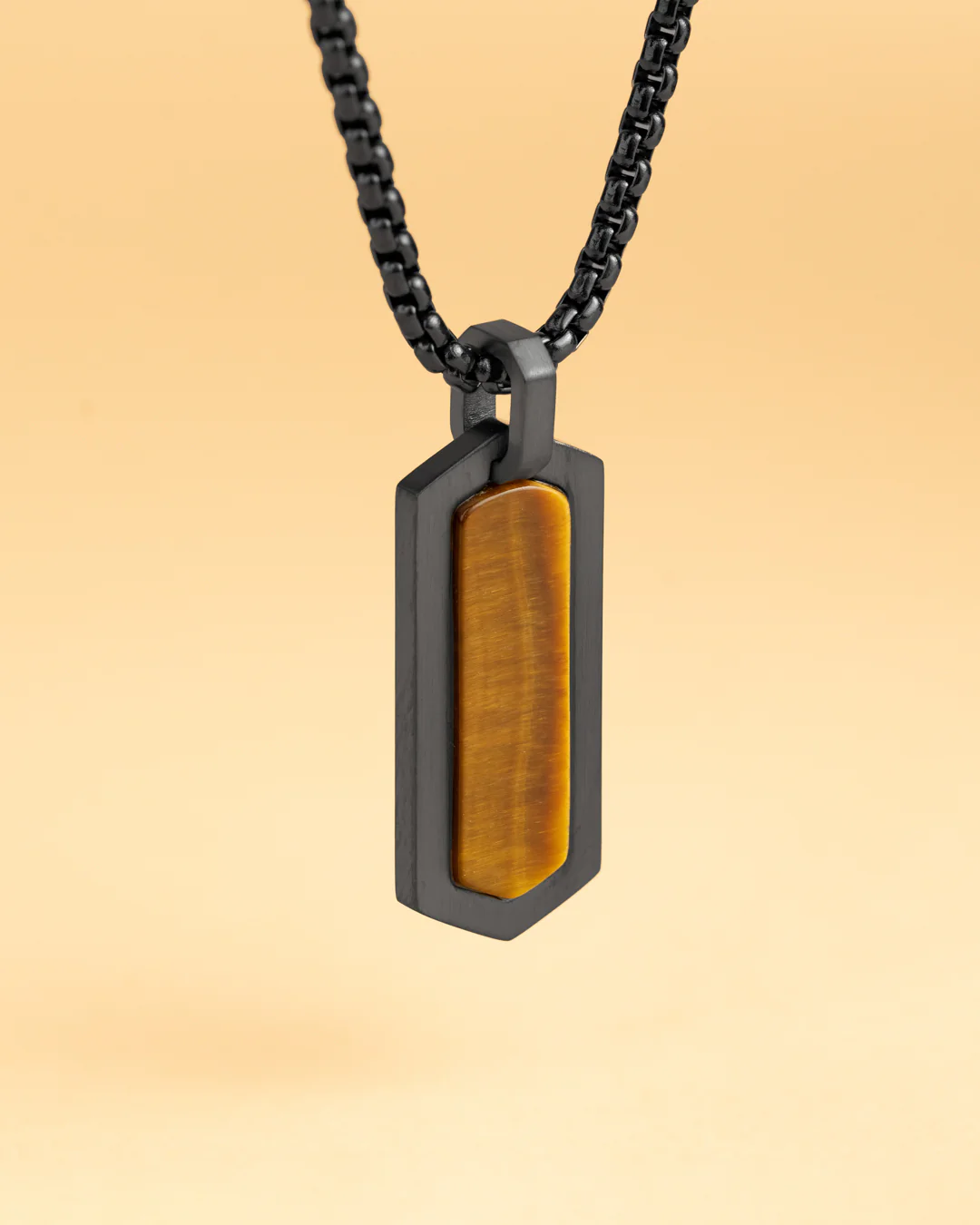 Black stainless steel necklace with a Tiger Eye stone - Image 3