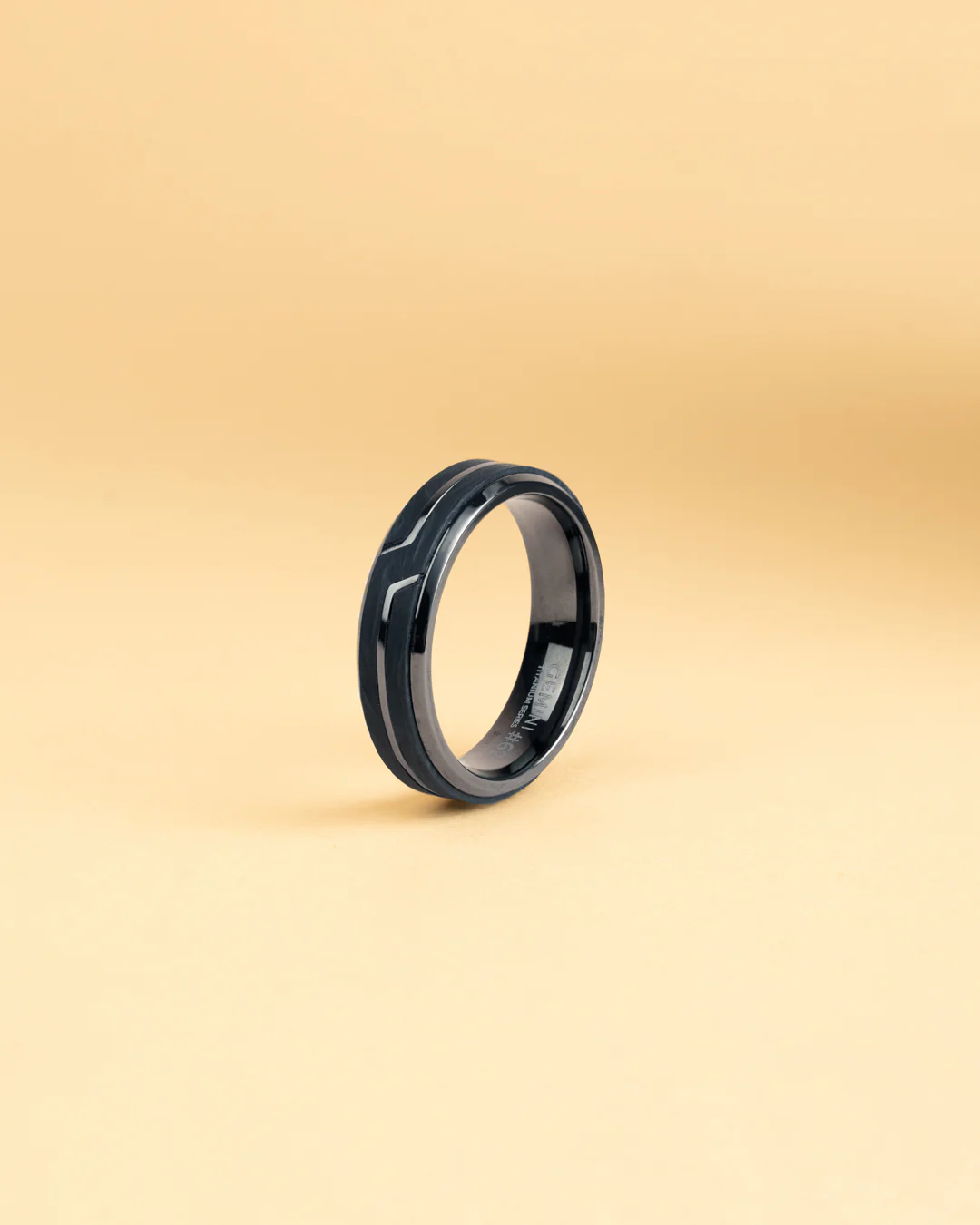 Black titanium ring with Forged Carbon finish