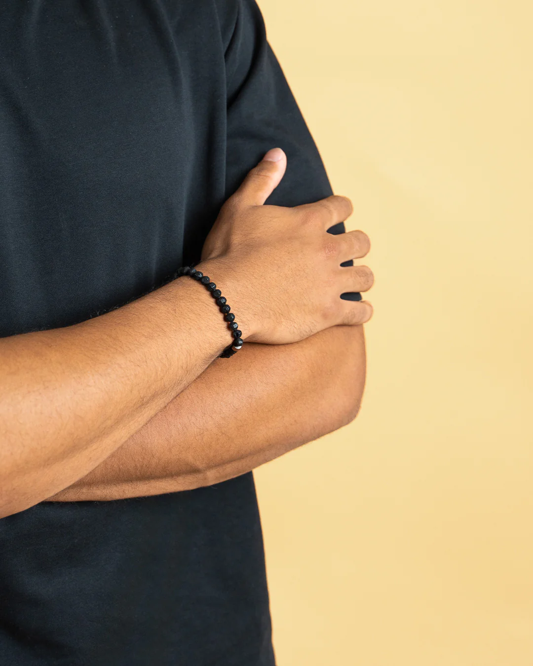 Bracelet with 6mm black Lava stone and titanium element - Image 2