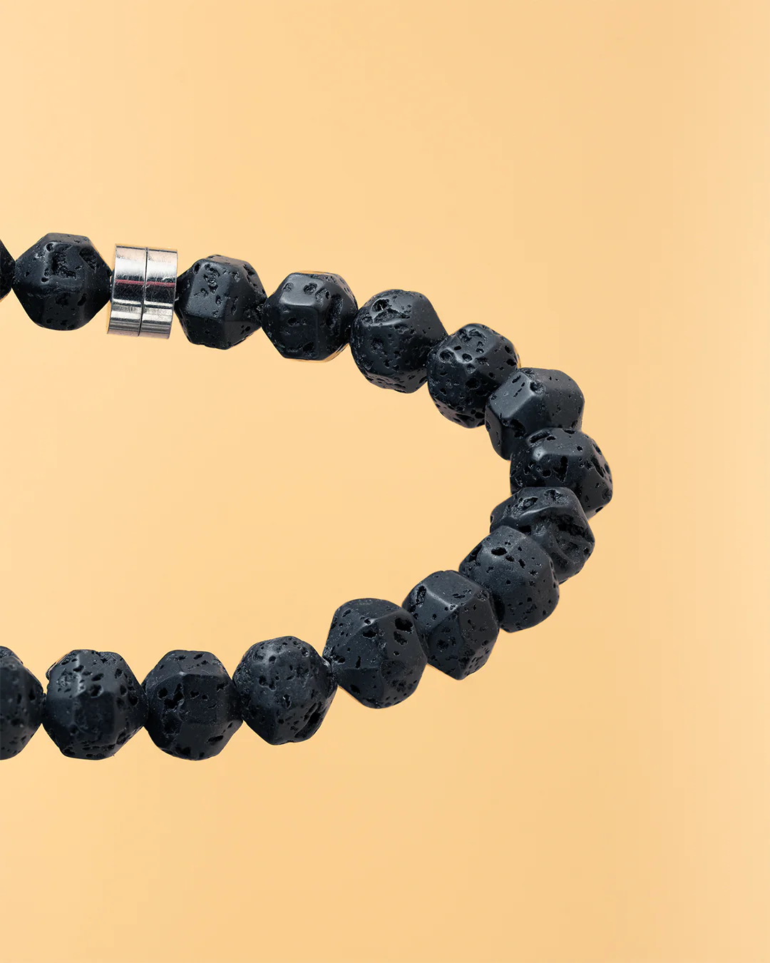 Bracelet with 6mm black Lava stone and titanium element - Image 3