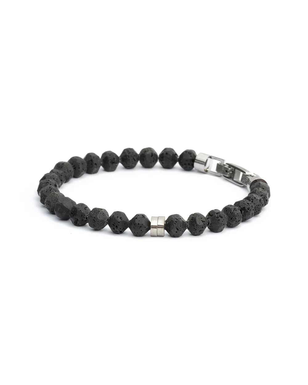 Bracelet with 6mm black Lava stone and titanium element - Image 4