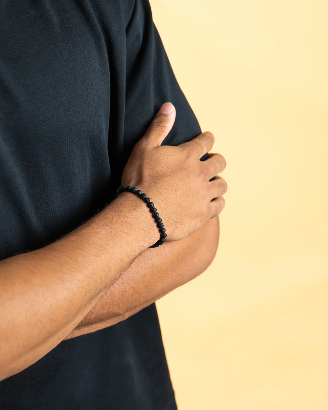 Bracelet with 6mm matte Black Agate stone and titanium element - Image 2