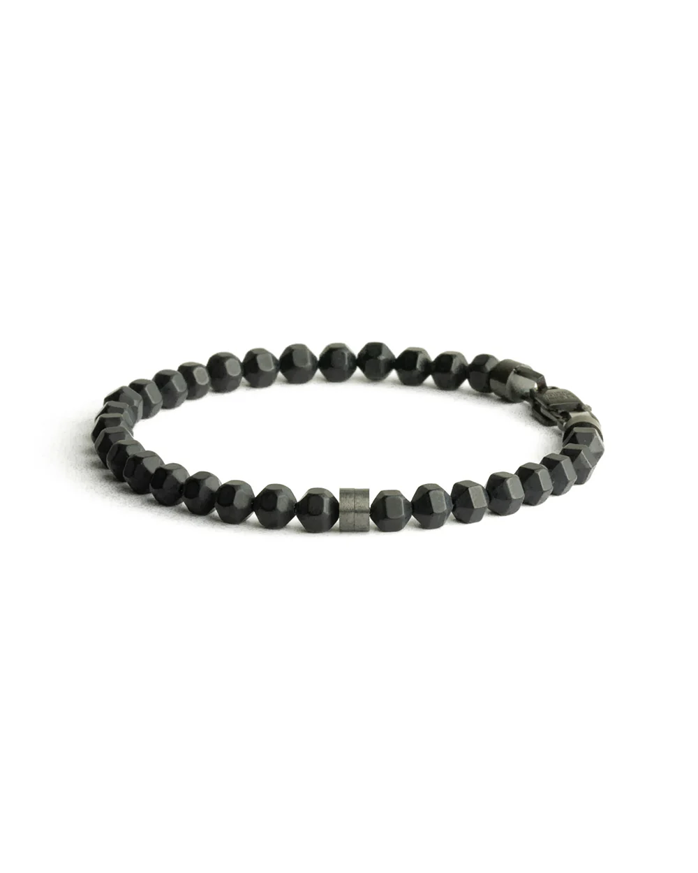 Bracelet with 6mm matte Black Agate stone and titanium element - Image 4
