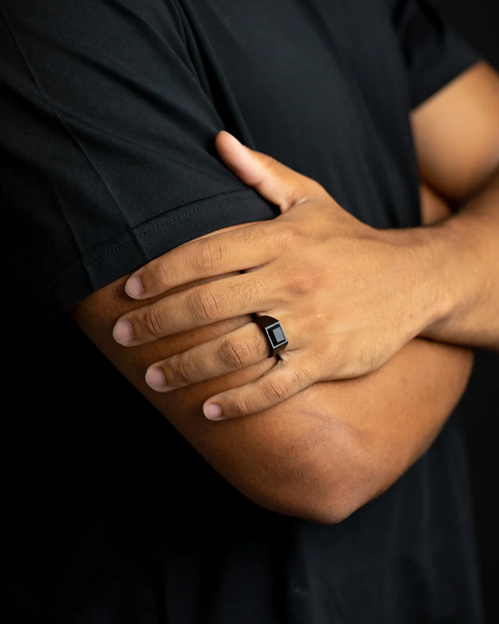 Black Titanium signet ring with black Agate stone - Image 3