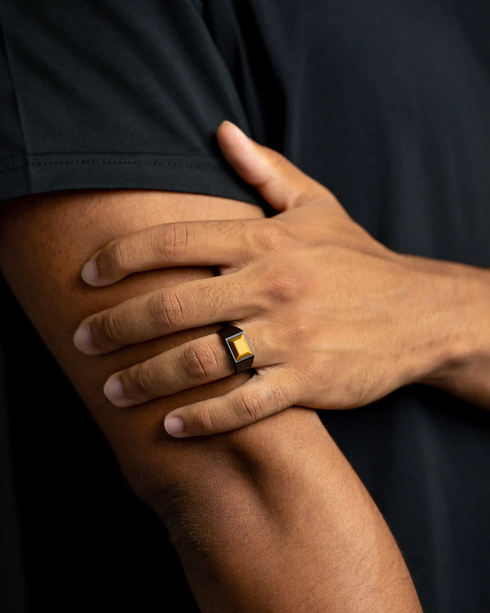 Black Titanium signet ring with Tiger Eye stone - Image 3