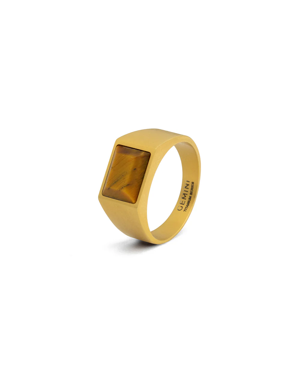 18k gold plated Titanium signet ring with Tiger Eye stone - Image 6