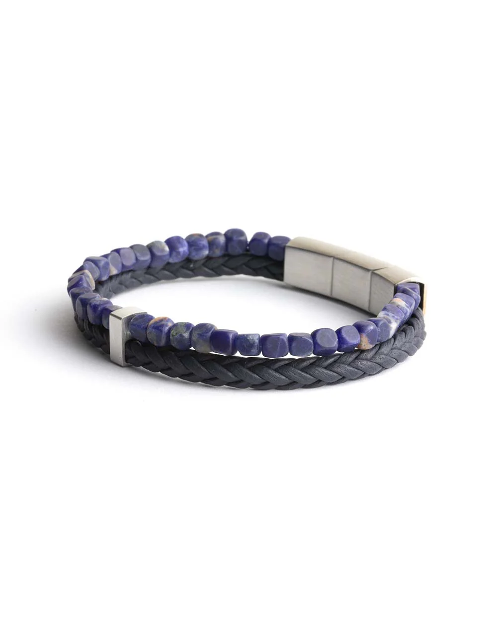 Double bracelet with Italian leather and 4mm Blue Sodalite stone - Image 4