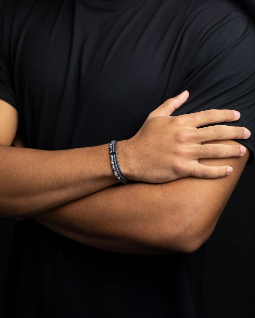 Double bracelet with Italian leather and 4mm Larvikite stone - Image 3