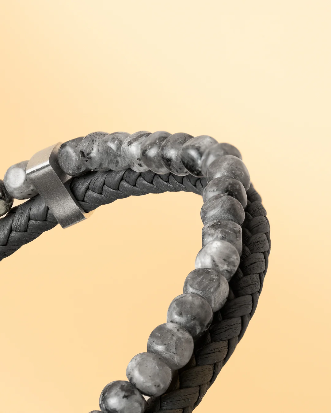 Double bracelet with Italian leather and 4mm Larvikite stone - Image 5