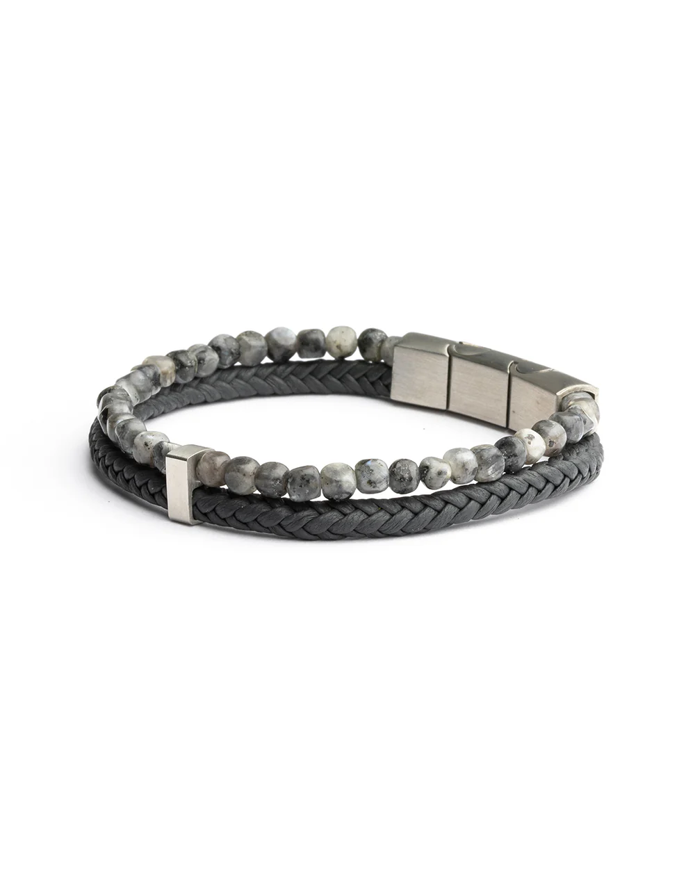 Double bracelet with Italian leather and 4mm Larvikite stone - Image 6