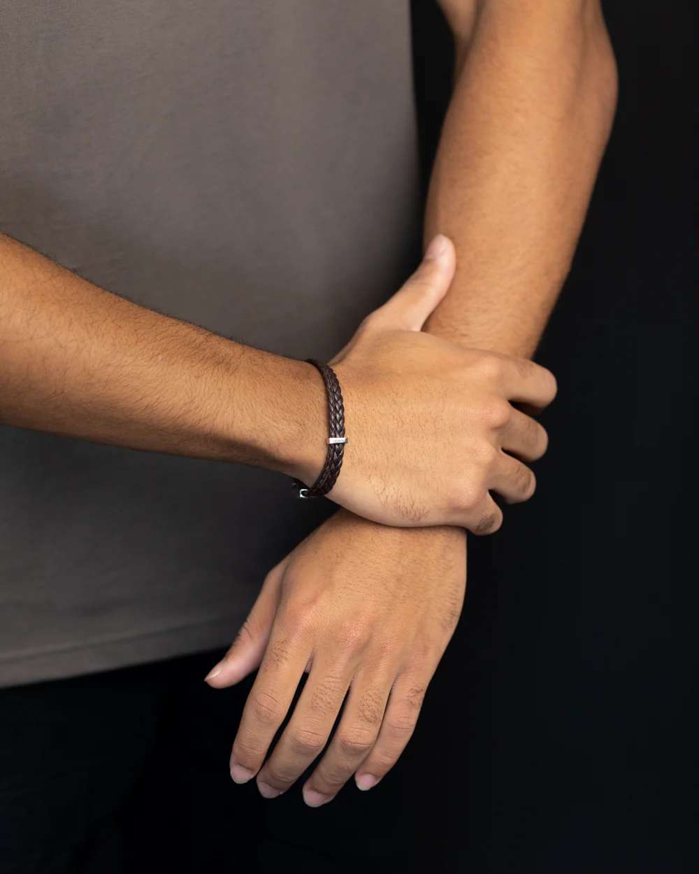 Double brown Italian nappa leather bracelet with silverplated finish - Image 4
