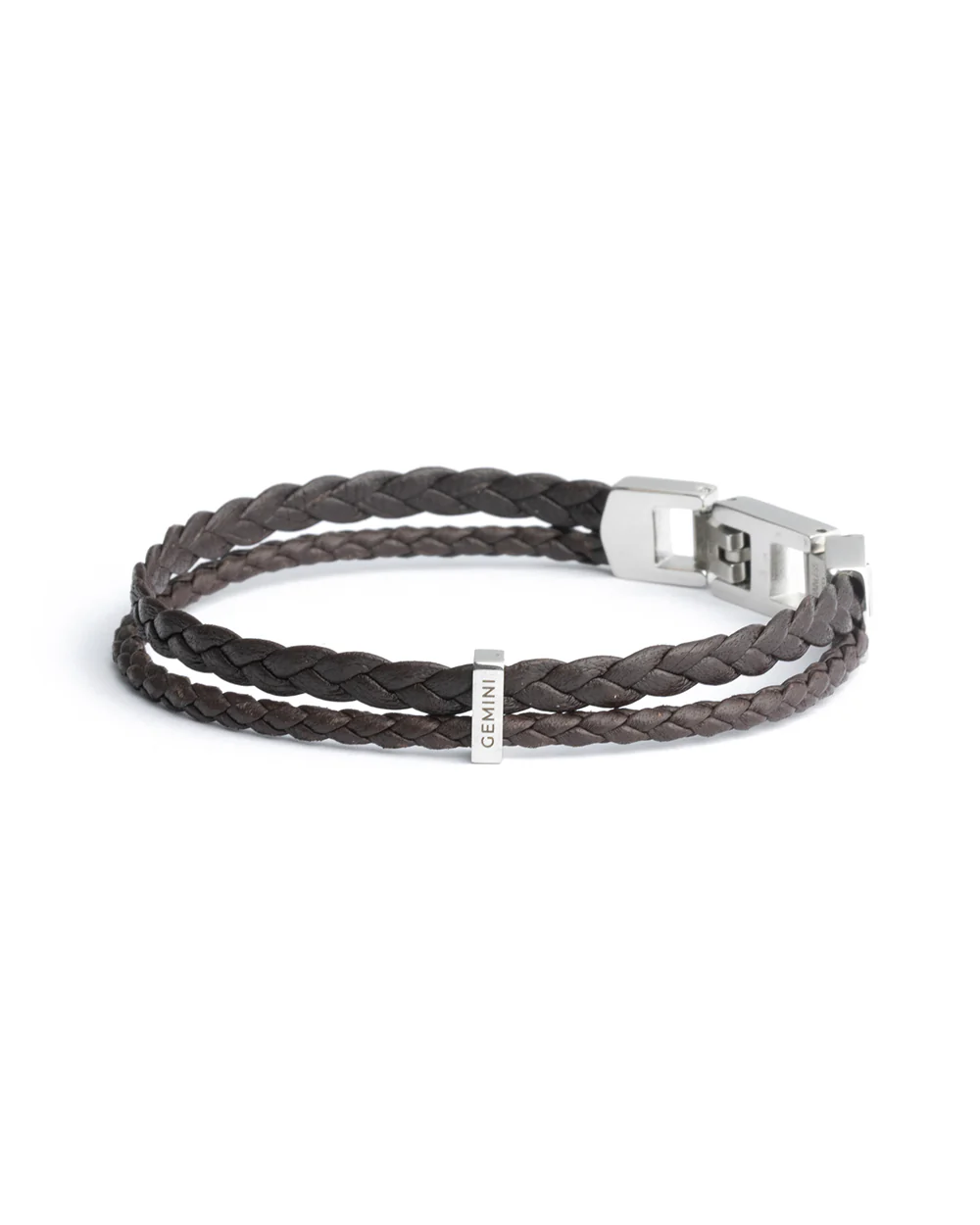 Double brown Italian nappa leather bracelet with silverplated finish - Image 5