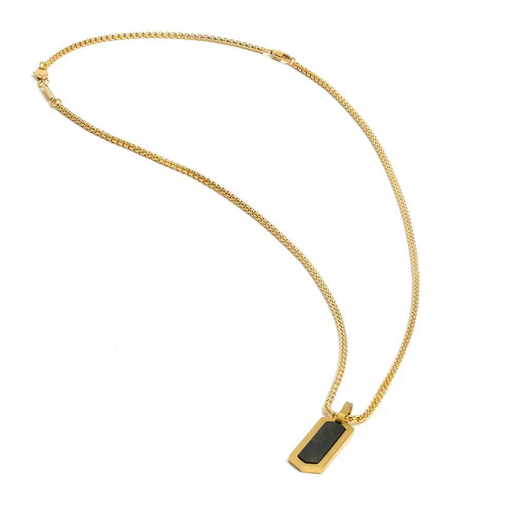 Gold-plated stainless steel necklace with a forged carbon finish - Image 4