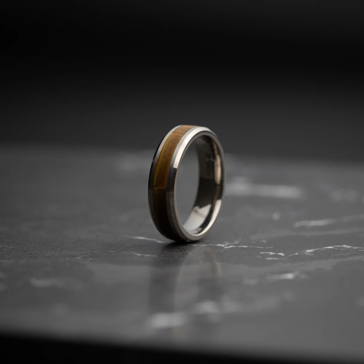 6mm Silver Titanium ring with Tiger Eye stone - Image 4