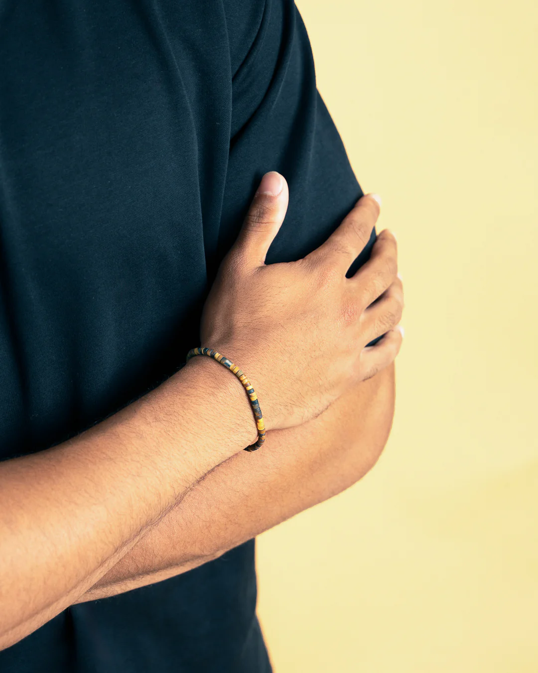 2mm Bracelet with matte Tiger Eye stones and titanium element - Image 2