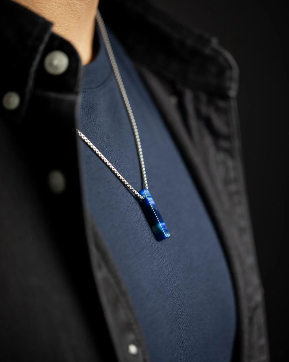 Stainless steel necklace with Blue Tiger Eye stone - Image 5