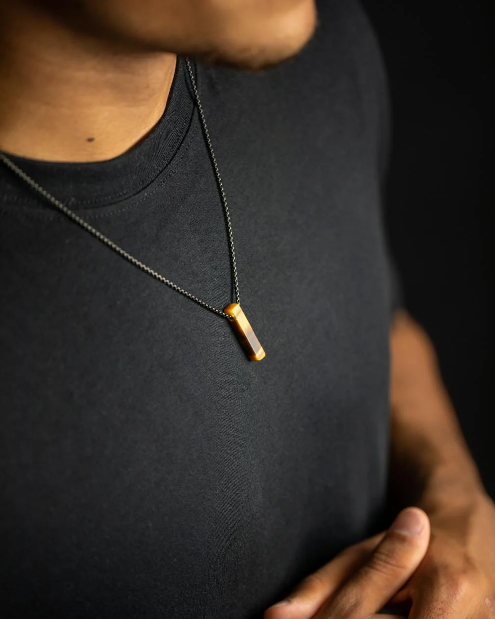Stainless steel necklace with a Tiger Eye stone - Image 4