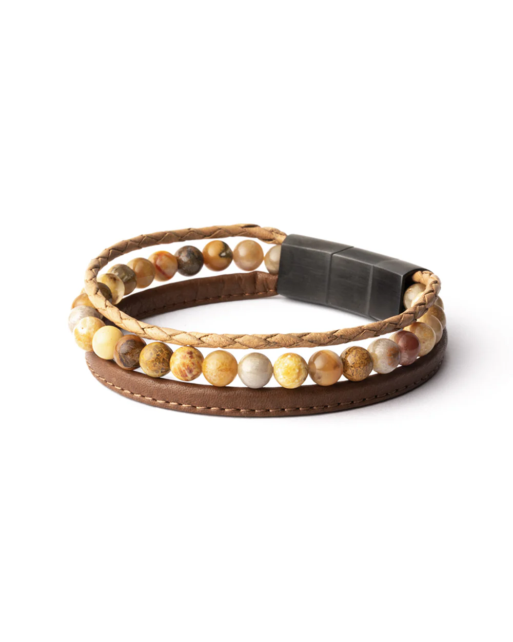 Triple bracelet with 6mm Jasper stone and Nappa leather - Image 5