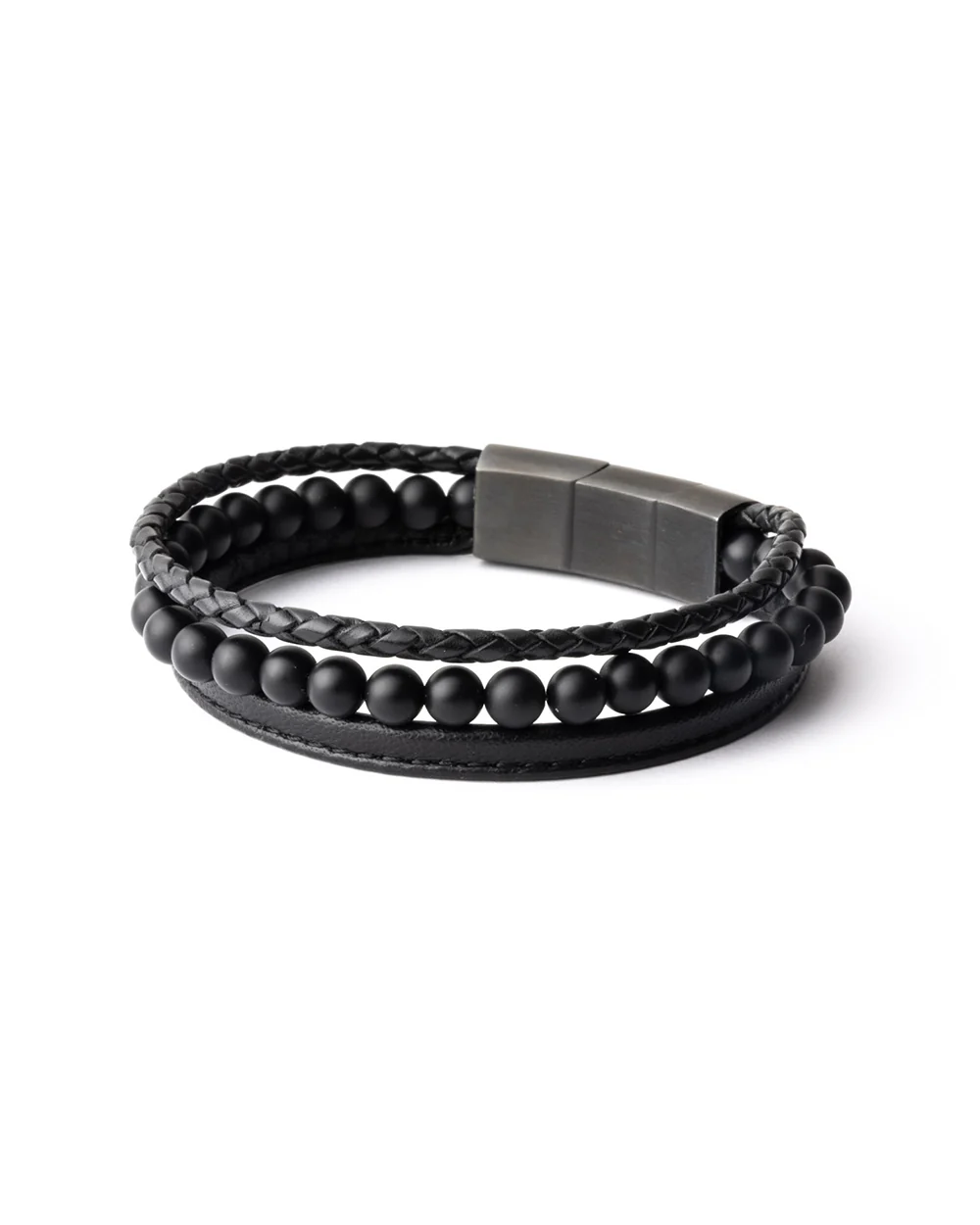 Triple bracelet with 6mm Agate stone and Nappa leather - Image 5