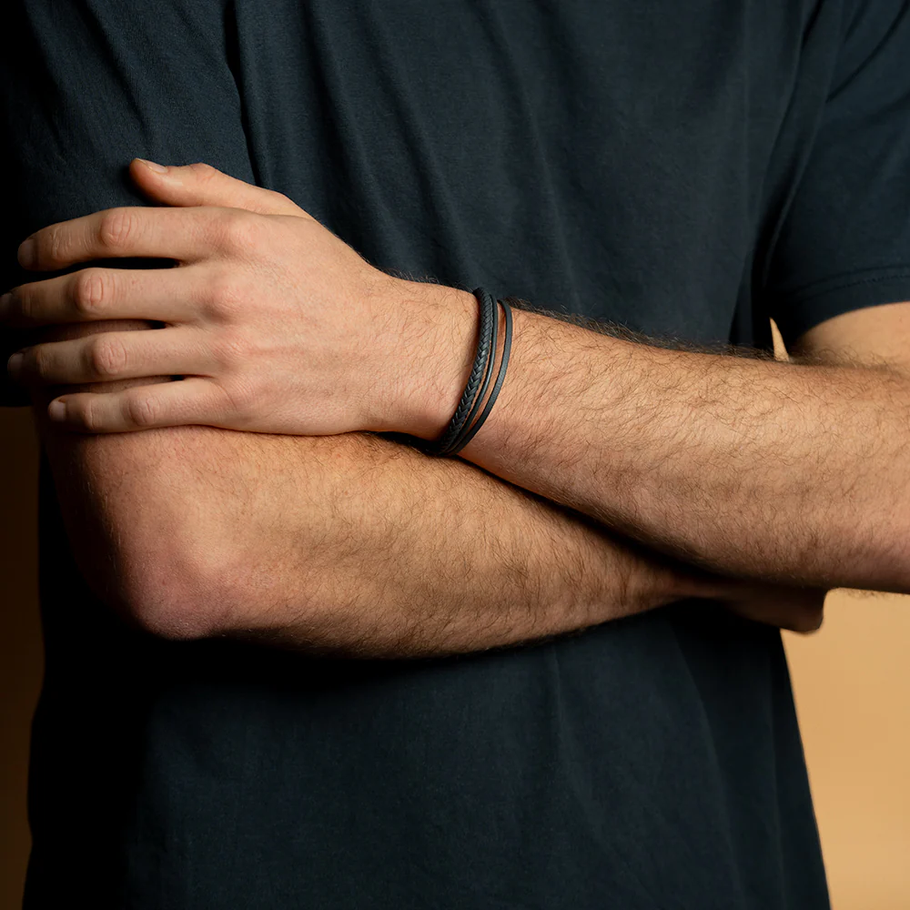 Triple bracelet with grey Italian nappa leather - Image 3
