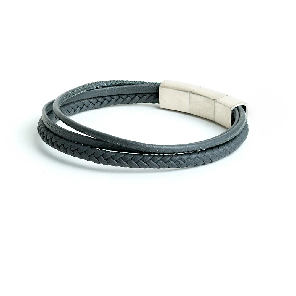 Triple bracelet with grey Italian nappa leather - Image 4