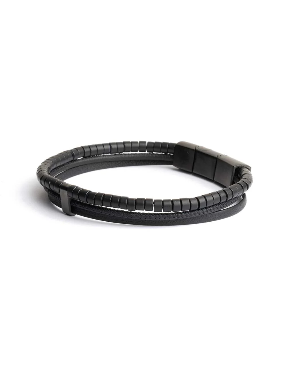 Triple bracelet with Italian leather and 2mm Black Agate stones - Image 4