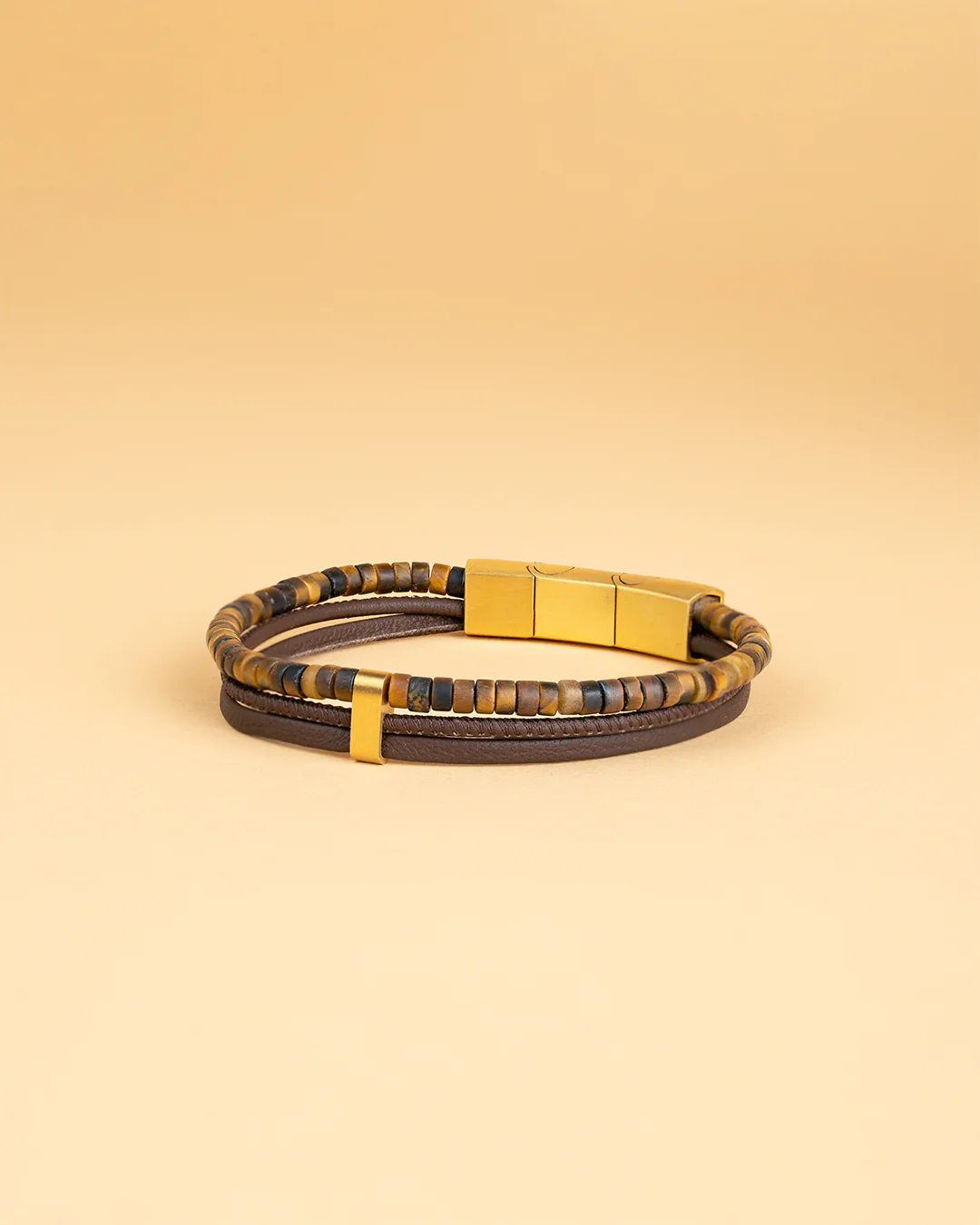 Triple bracelet with Italian leather and 2mm Tiger Eye stones