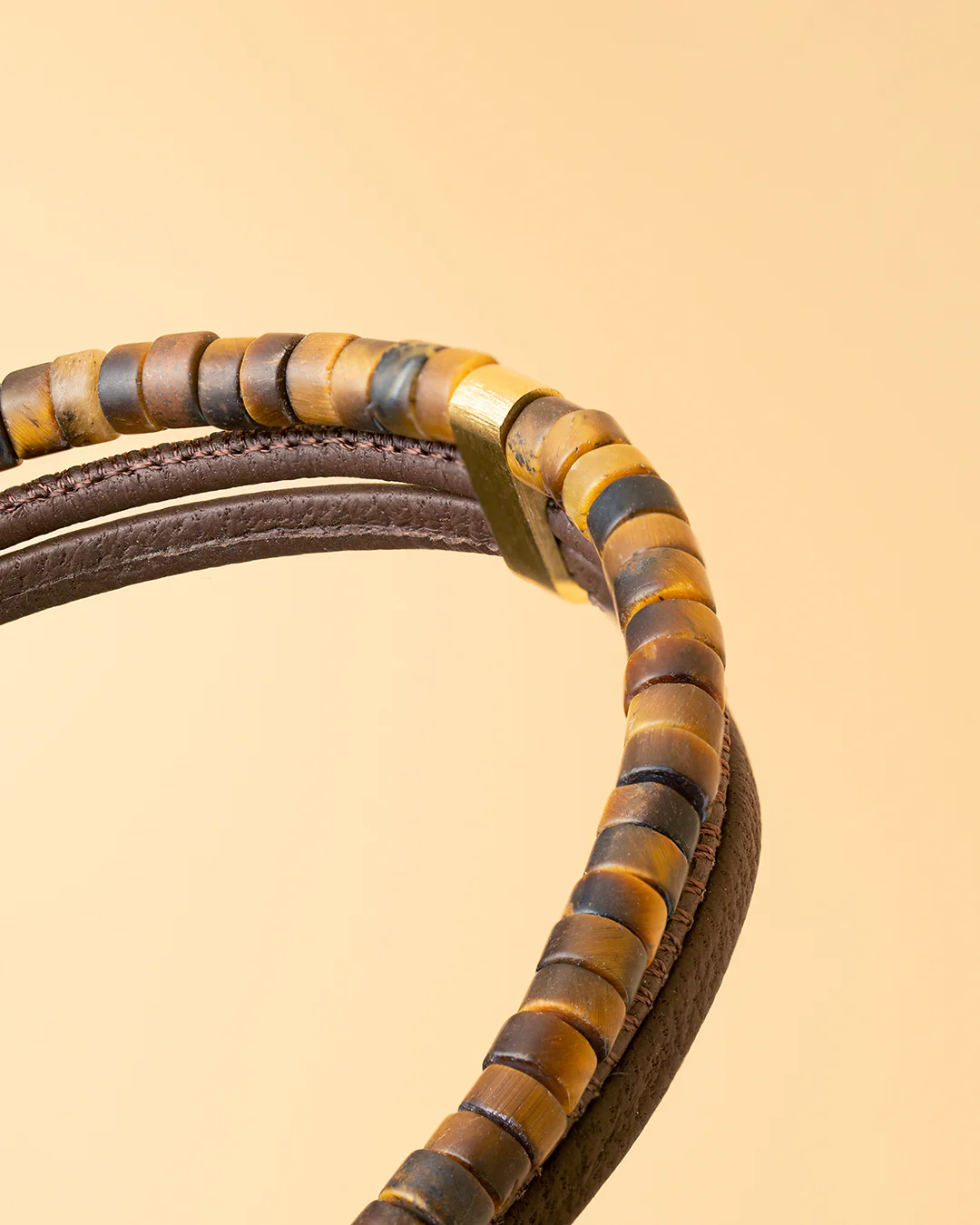 Triple bracelet with Italian leather and 2mm Tiger Eye stones - Image 2