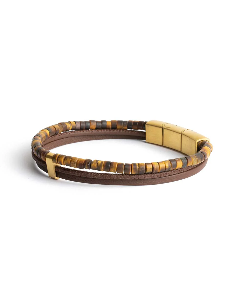 Triple bracelet with Italian leather and 2mm Tiger Eye stones - Image 4