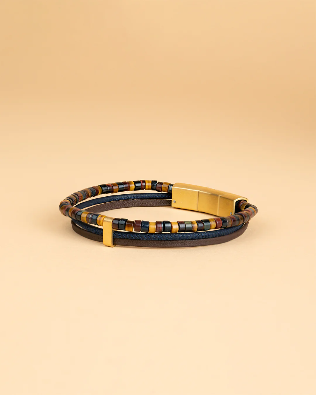 Triple bracelet with Italian leather and 2mm Tiger Eye stone in 3 colours