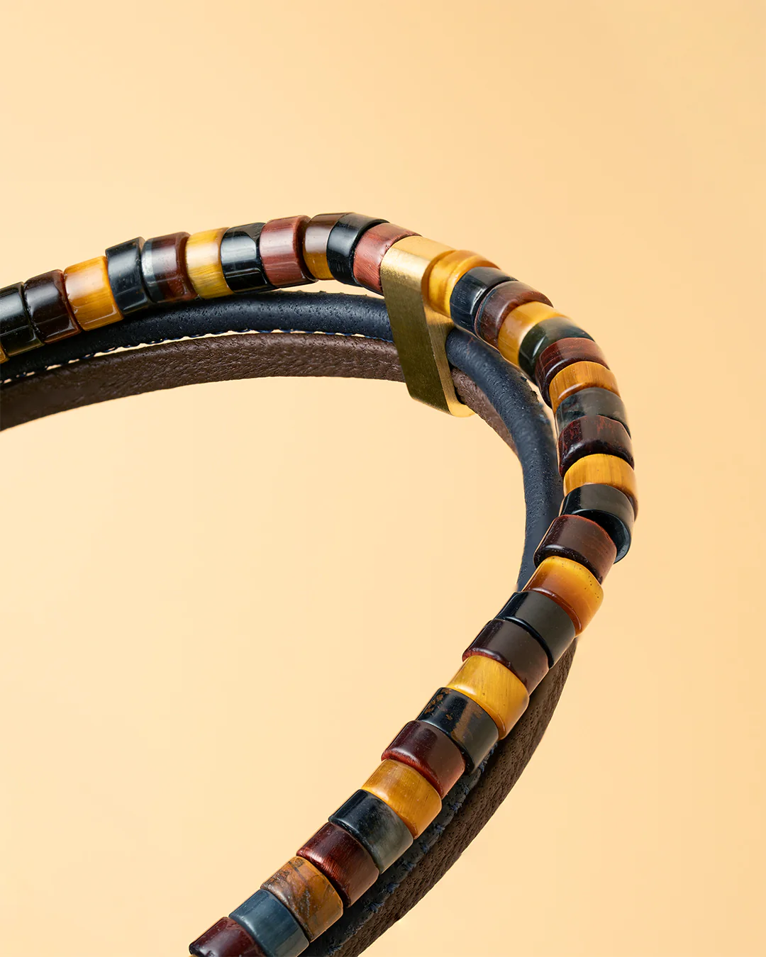 Triple bracelet with Italian leather and 2mm Tiger Eye stone in 3 colours - Image 2
