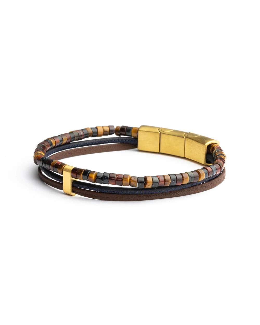 Triple bracelet with Italian leather and 2mm Tiger Eye stone in 3 colours - Image 4