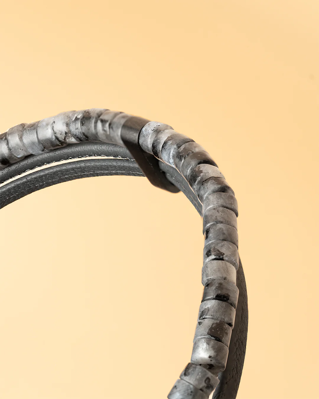 Triple bracelet with Italian leather and 2mm Larvikite stone - Image 2