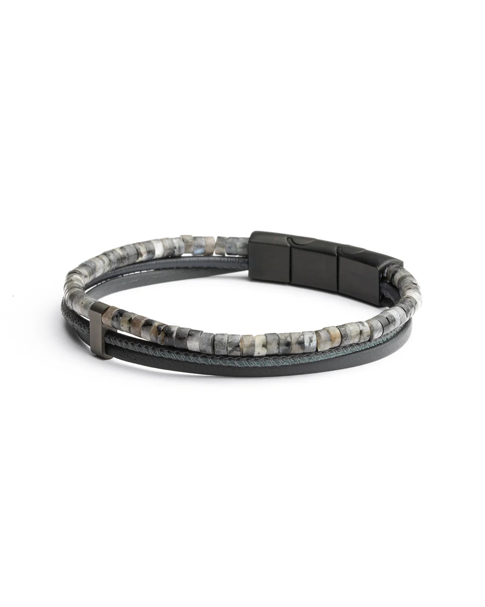 Triple bracelet with Italian leather and 2mm Larvikite stone - Image 4