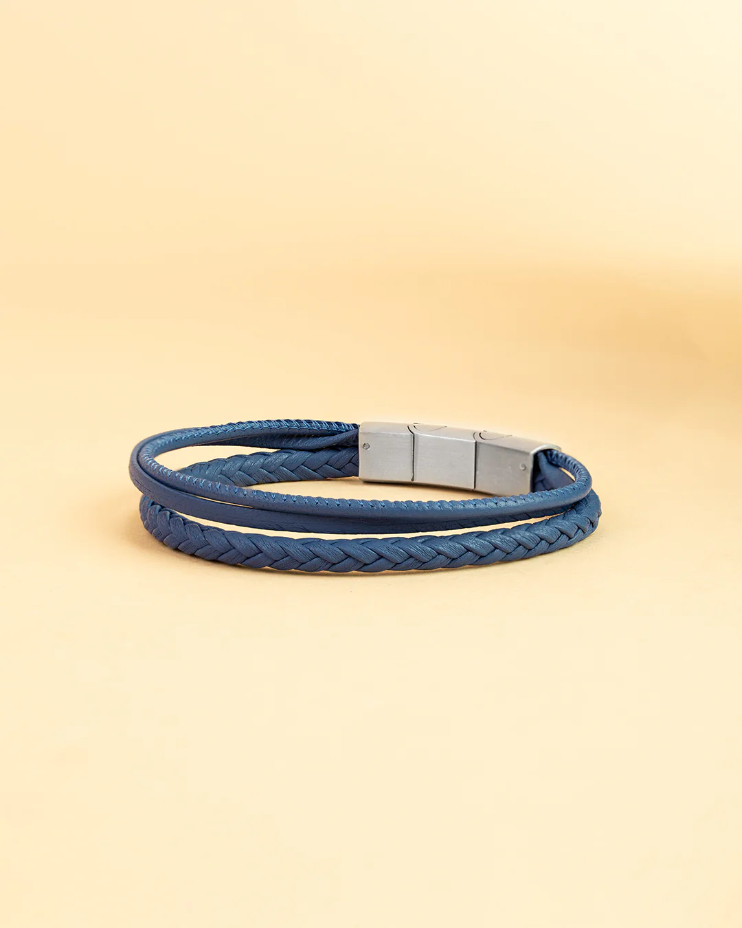 Triple bracelet with light-blue Italian nappa leather