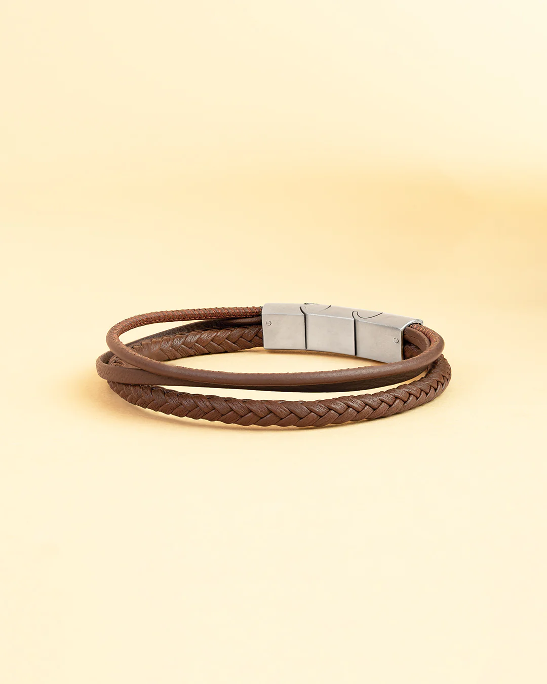 Triple bracelet with light-brown Italian nappa leather