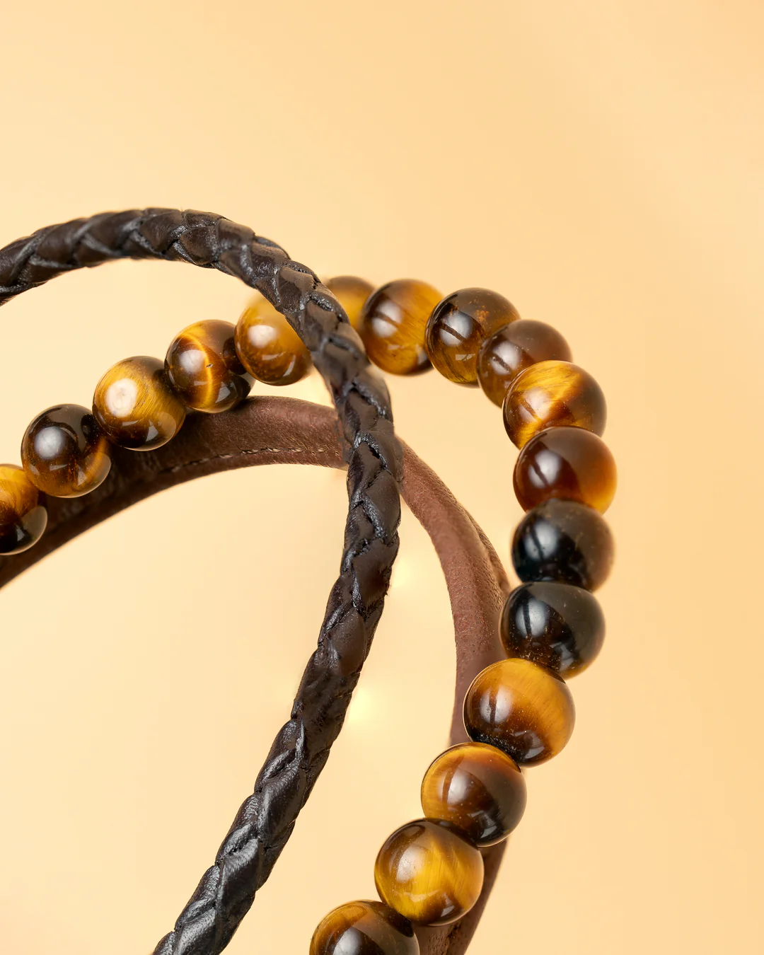 Triple bracelet with 6mm Tiger Eye stone and Nappa leather - Image 4